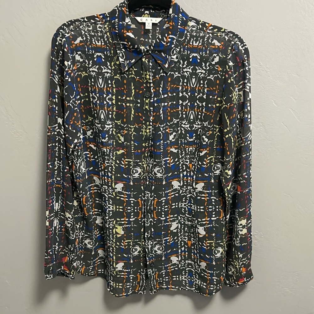 CAbi Festival Multicolored button down blouse size Medium
